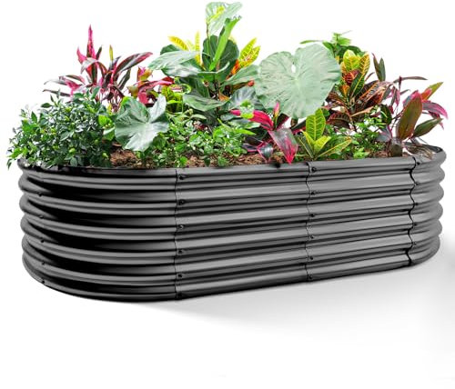 Land Guard Kit de jardinière surélevée en métal galvanisé, 2,4 x 1,2 x 0,5 m, grandes jardinières ovales pour extérieur, jardinière de terrasse, jardinière pour légumes (gris)