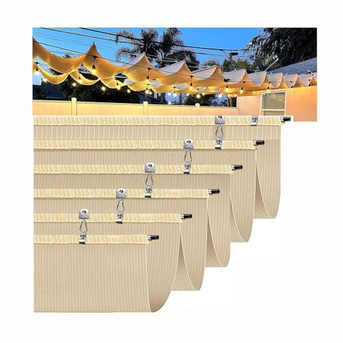 Retractable Wave Sun Shade Sail Slip Rope Retractable Waterproof Shade Sail For Deck Porch Patio Slide Hang Down Wave Shade Sail Removable With Hardware Wire Cable(1.2mx8m)