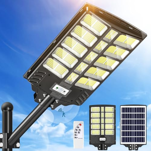 papasbox 1200W LED Solar Straßenlaterne mit Fernbedienung | Straßenlampe 6500K Solarbetriebene mit Bewegungsmelder Sensor | Außen Wegeleuchte im Freien Straßenleuchte