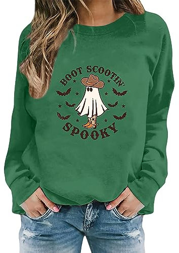 CCOOfhhc 2024 Damen Halloween Sweatshirt Mit Lässigem Bedrucktem Langarmshirt Oberteile Rundhalsausschnitt Kapuzenloses Pullover Lockere Sweatshirts Günstig Tshirt Top Casual Und Stilvoll Sportshirt