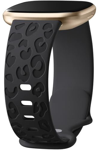 Odbeai Armband mit Leoparden-Gravur, kompatibel mit Fitbit Versa 4, für Damen, für Versa 3/Sense 2/Sense Bänder, niedliches, ausgefallenes weiches Silikon, sportliches, wasserdichtes Ersatzband
