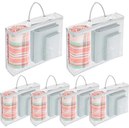 6 Pack Clear Pvc Clothes Storage Bags with Zip Reinforced Handle Under Bed Bedding Organiser Blankets Storage Boxes Dustproof Transparent Moving Totes for Sweater Bed Sheet Quilt 40x30x10 cm (White)