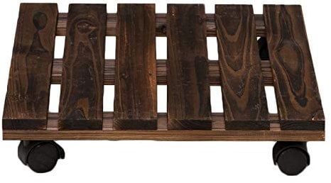 DUJAE Pflanzencaddy mit Rädern, quadratischer Blumentopfwagen aus Holz, großer Blumentopf-Transportwagen, Garten-Blumentopfständer auf Rädern, robuster Blumentopfcaddy auf Rädern(40cm)