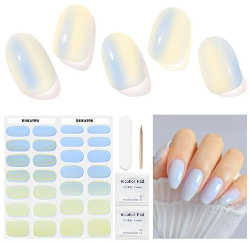 Semi Cured Gel Nails Strips 28 Stickers Nail Wraps Soft Self-Adhesive Gel Nail Stickers Salon-Quality Gel Nail Strips for Nails Manicure Nail Wraps Works with Any Nail Lamps