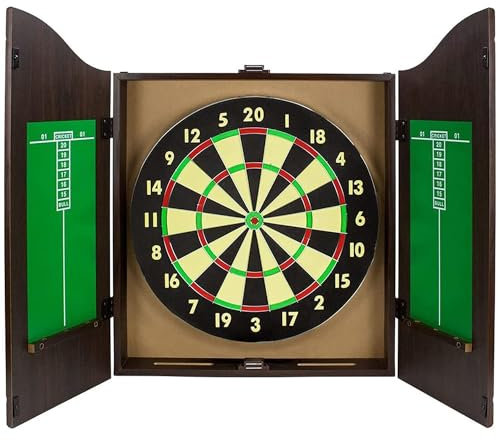 Dartscheiben-Schrank-Set mit Massivholzborsten Dartscheibe und Stahlspitzen-Dartpfeilen – klassisch für Bars, Clubs und Heimdekoration | Marker-Aufbewahrungsfeld im Lieferumfang enthalten