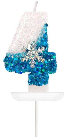 Geburtstagskerzen Zahlen 4, Geburtstagskerzen Kinder, 3D Blue White Geburtstag Kerzen mit Schneeflocke, Tortendeko Geburtstag, Geburtstagskerzen für Geburtstagsdeko