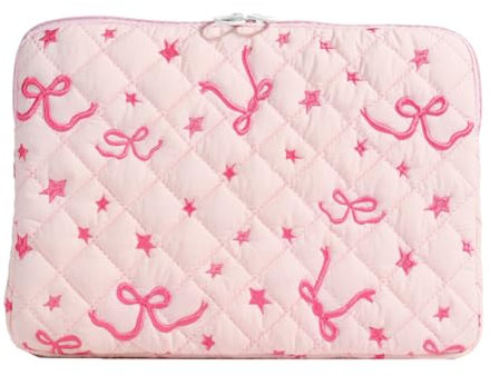CHAMAIR Cute Laptop Case 13 Inch Laptop Sleeve Puffy Laptop Cover Quilted Coquette Laptop Sleeve Case Bow Notebook Cover Bag Aesthetic Macbook Case 12'' 13'' (13inch Pink)