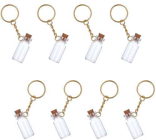 GEEHUA Mini Glass Bottles, 8 Pcs 3ml Small Glass Bottles With Cork and Keychain Clear Spell Jars Tiny Jars with Lids Message Glass Bottles Tiny Bottles for DIY Crafts Wedding Party Favors Home Decor