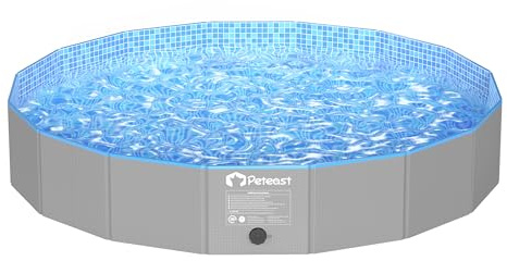 Peteast Foldable Dog Pool with 2 Flying Disks, Durable Hard Plastic Dog Swimming Pools for Large Dogs, Collapsible Pet Pool for Backyard & Indoor, Ideal Kiddie Pools for Dogs and Kids, 71 in
