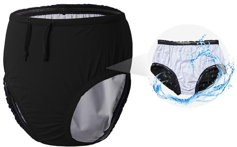 Reusable Swim Diapers for Adults Waterproof Leakproof Incontinence Swimwear Underwear for Men and Women with Special Needs（Black，3XL）