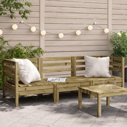 Myheimly Gartensofa 3-Sitzer Kiefernholz Imprägniert Natürlich imprägniert 2X Eckteil Mittelteil