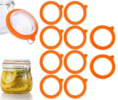 10 Pack Silicone Jar Gaskets Seals Replacement (95mm OD/70mm ID) for Food Storage & Canning Jars - Thick 3.5mm Orange Rubber Gaskets