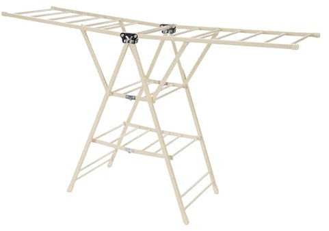 GWOalseO Essiccatore da parete a 3 livelli, altezza regolabile, capacità elevata (80 kg), pieghevole, colore bianco crema, ideale per riporre i vestiti