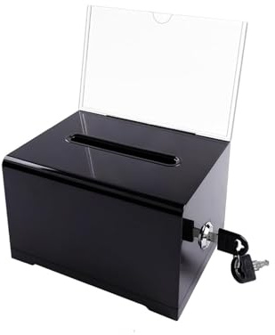 Acryl Spendenbox, Spendenbox Abschließbar, Wahlurne Schwarz mit Schlüsselschloss, für Gewinnspiele, Abstimmungen