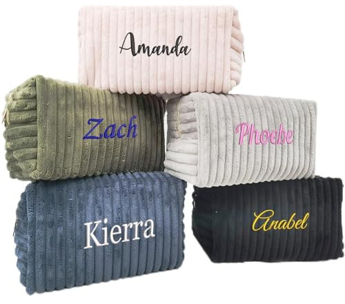 Joyinaff Sac de voyage brodé en velours côtelé – Poche grande et douce pour femme, Ensemble vert, gris, rose, Moderne et minimaliste