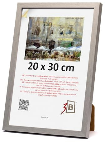 3-B Cadre photo Mega - Argenté - 20 x 30 cm - Cadre en bois - Cadre photo - Cadre portrait avec verre acrylique