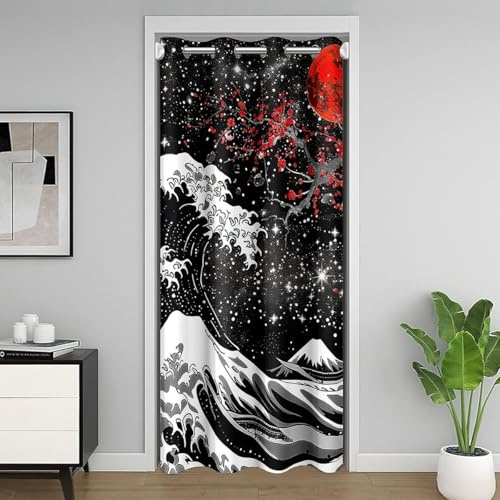 Homemissing Japanese Wave Rideau de Porte 86x203cm Interieur Salon Chambre Vie privée 1 Panneau, Rideau Occultant Rideaux de décor à Domicile de Style Japonais Rideaux de Fleurs de cerisiers