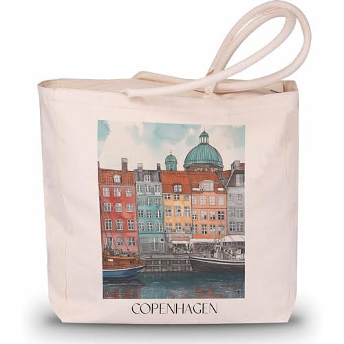 favplace Shopping Tasche mit Städtemotiv Kopenhagen Dänemark Tote Bag - Shopper bzw. Einkaufstasche für Fernweh oder Heimat - Reise Daybag - Jutebeutel