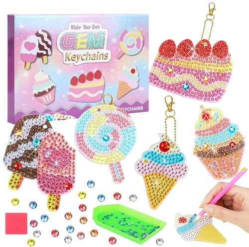 TAGMEIU Porte-clés d'art diamant 5D pour enfants – Kits de peinture diamant à faire soi-même, arts créatifs et artisanat pour filles, cadeaux d'anniversaire pour filles, cadeaux de Noël et cadeaux de
