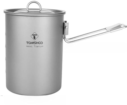 Fictory Camping-Topf, 900 ml, Titan-Wasserbecher, leicht, mit Deckel und faltbarem Griff, unverzichtbar für Outdoor-Camping, Wandern, Picknick, Rucksackreisen, langlebige und tragbare Kochlösung