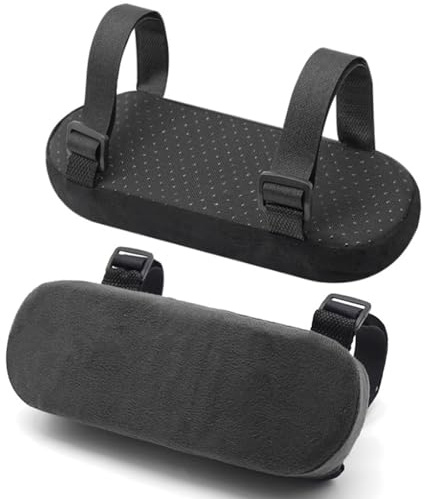 Office Chair Arm Pads, Thick Ergonomic Memory Foam Armrest Covers with Anti-Slip Base for Elbow & Forearm Pressure Relief - Universal Fit for Office, Gaming, and Desk Chairs (2 Pack Black)
