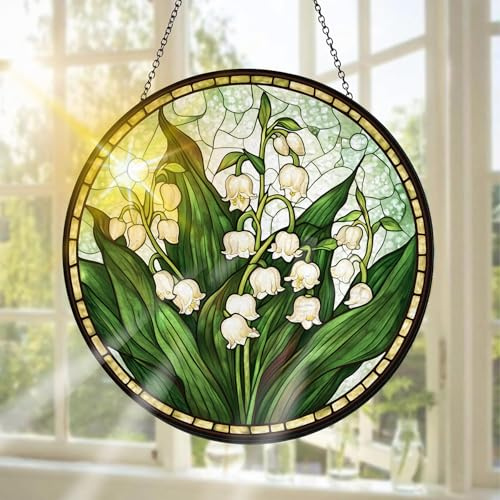 Pavemlo Lirio De Los Valles Atrapasueños De Vidrieras, Decoración Colgante para Ventanas Flores – Atrapasueños Hecho a Mano como Navidad Decoración para Jardín, Interior Y Exterior 20 X 20 cm