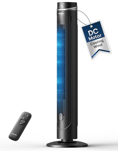 PELONIS 42-Inch Tower Fan, Quiet Bladeless Cooling Fan with Remote, DC Motor with 12 Speeds and 24-Hour Timer, Oscillating Electric Fan with LED Display, Floor for Bedroom Home