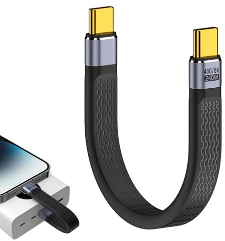 Cavo USB Type-C Corto Dati da USB 4.0, 240W, 40 Gbps, 8K@60Hz Video, USB C to USB C, Maschio a Maschio, Piatto e Sottile, Ricarica Rapida PD 48V/5A, FPC, per Computer Portatile e Telefono (13cm/5.1in)