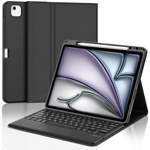 Tastatur für iPad Air 13 M4/M3/M2 (2026-2024) & iPad 12.9 Touchpad, Schwarz | Hülle Tastatur für iPad Air 13 Zoll & iPad Pro 12,9 6./5./4./3. Gen (2018-2022), Magnetisch Abnehmbare Deutsches QWERTZ