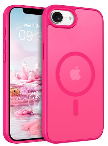 ROUMAYMAY Coque pour iPhone 7/8/SE, Magnétique Fort [Compatible avec MagSafe] Mat Lisse Translucide Protection de Qualité Fine Mate Coque de Téléphone Aimanté pour iPhone 7/8/SE Rose Fluo