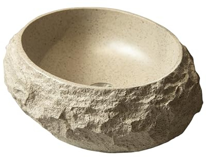 Lavabo ovale en résine avec motif pierre, style artistique, sans robinet, beige, pour salle de bain 50 cm