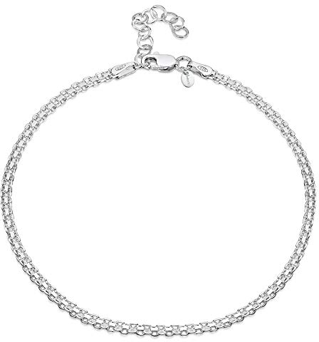 Amberta Italienisches Fußkettchen aus Sterlingsilber 925 für Damen | Verstellbares Fußband mit Perlen und Herz – Sommer-Schmuck: Bismarck