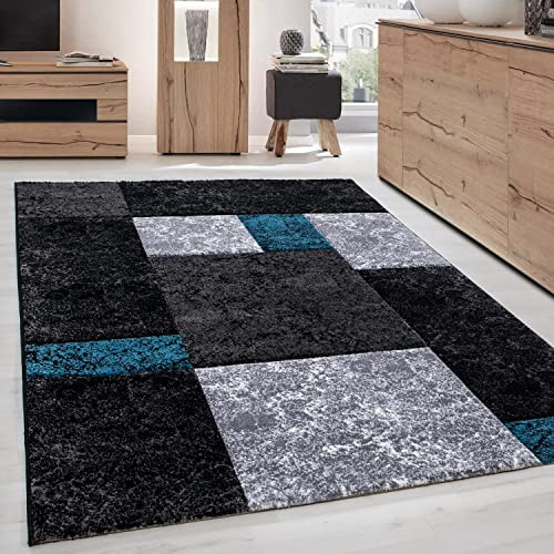 Carpettex Teppich Wohnzimmer Kurzflor 80 x 150 cm Läufer Flur Teppich Modern Kariert Design Türkis - Teppich Bettvorleger Schlafzimmer Weich Flauschig Waschbar Küchenläufer - Esszimmer Teppiche