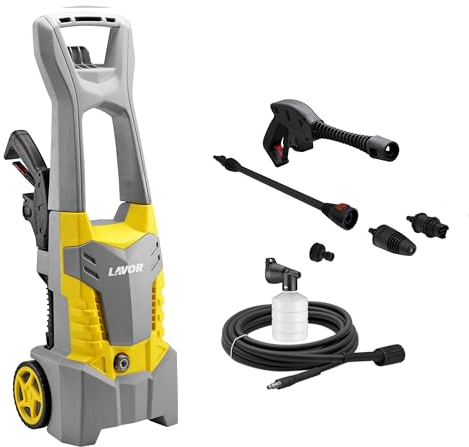 Lavor Hidrolimpiadora de Alta Presión Fast Plus, présion máx. 130bar, caudal máx. 390L/h, Motor 1800W, con Lanza Turbo con Sistema Total Stop y Compartimento para Accesorios. Hidrolimpiadora Trolley