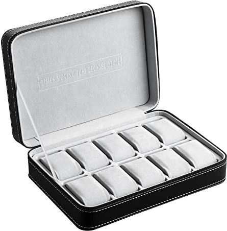 OSVINO Porta Orologi da Viaggio Scatola Orologi con 10 Posti Custodia per Orologi in Pelle PU con Cerniera Fodera in Velluto