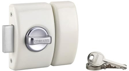 Verrou de Porte d'Entrée DESIGN 5 Goupilles - Bouton + Cylindre 40mm - Protection contre l'Arrachement - Livré avec 3 Clés en Acier Nickelé et 5 Cales de Gâche - Finition Blanc - THIRARD
