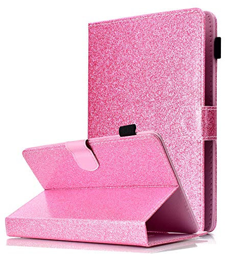 HereMore Universal Hülle Glitzer für 7 Tablet, Schutzhülle Case für iPad Mini, Galaxy Tab A/Tab 4 7.0 / Tab 3 Lite, Huawei MediaPad T3 7, Kobo Aura H2O Edition 2, Lenovo Tab 7 Essential, Rosa