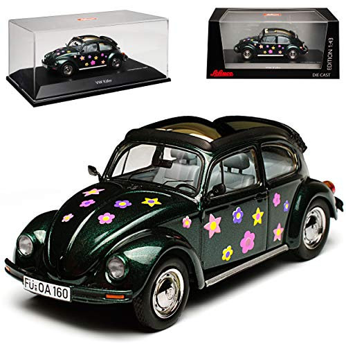 Schuco Volkwagen Käfer 1600 Cabrio Open Air Grün mit Flower Power Offen 1/43 Modell Auto