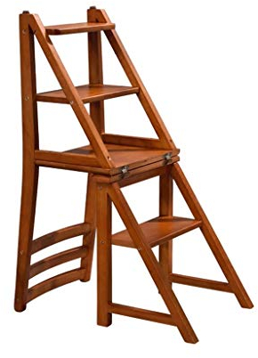 Klapptreppe Klapptritt Leiter Tritthocker mit 4 Holz Stufen Trittleiter leicht und faltbar Klappleiter Klappstuhl Trittleiter für Zuhause Bibliothek Loft Leiterregale - 150 kg Kapazität (Braun)