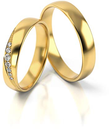 JC Trauringe Gold 585 Paarpreis Poliert I Traumhafte Eheringe breit 4mm I Einzigartige Partnerringe Gelbgold mit Gravur in edler Schatulle I 2 Hochzeitsringe Herrenring & Damenring mit Steinen I PL317