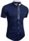 D&R Fashion Men's Casual Short Sleeve Shirt Smart Grandad Collar Cotton White Navy Blue Slim