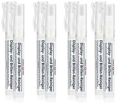 HANSE PRO Display- und Brillen-Reiniger, 8 x 10 ml I im praktischen Taschenformat I immer griffbereit I Bildschirmreiniger I Spray I Reiniger für PC, Smartphone und Tablet