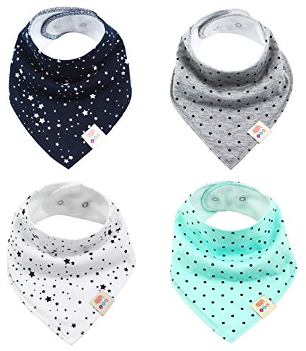 M.M.C. Baby Dreieckstücher 4 Stück Halstuch süße unisex aus Baumwolle mit verstellbaren Druckknöpfen Spucktuch Lätzchen für Kleinkinder Jungen und Mädchen (Unisex Set)