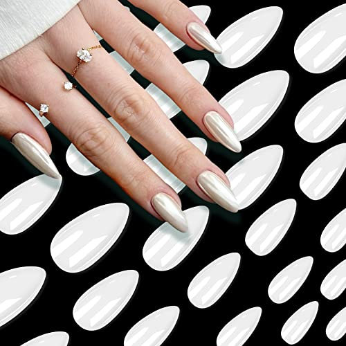 500Pcs False Nails Tips Acrylic Nail Art Full Cover Almond Fake Nails 10 Sizes Long Almond Stiletto False Nail Natural for Women Girls