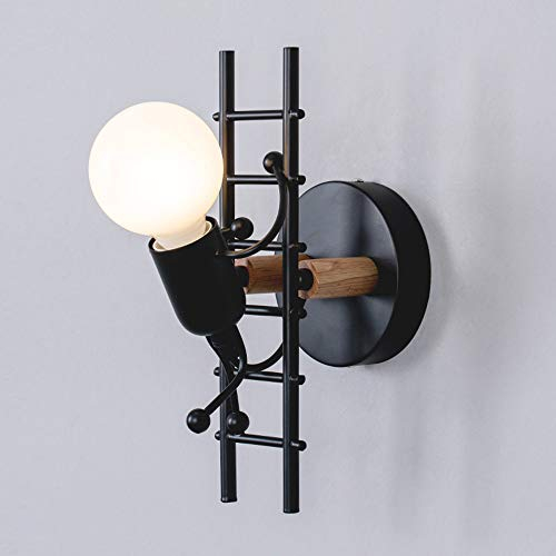 Mengjay Applique Murale Interieur,Applique Murale Robot,Créative Little Iron Man Wall Light,Rétro Cartoon Appliques,pour Bar Chambre Cuisine Restaurant Café Couloir(Noir)
