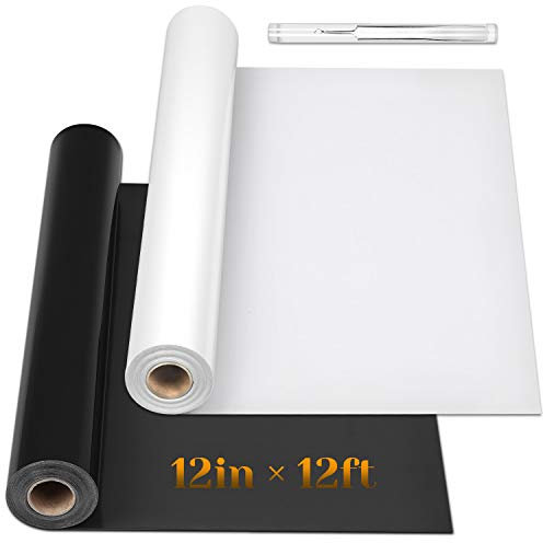 Flexfolie Plotter Textil, Flasoo 2 Rollen 30.5 cm x 360 cm Schwarz und Weiß Plotterfolie Textil for Ironing on T-Shirt