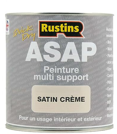 Peinture Acrylique Multi-Supports Crème Satinée à Séchage Rapide pour Métal et Bois 1 l – 12 à 14 m² (Rustin's ASAP)