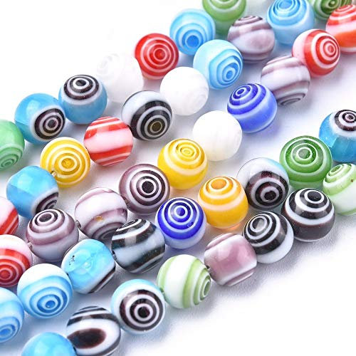 PandaHall - 10 hebras de cuentas redondas de cristal Millefiori hechas a mano de 8 mm, cuentas de cristal de Murano de colores mixtos para hacer collares, pulseras, aretes, joyas