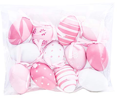 Goldschmidt Ostereier zum Aufhängen | Deko Kunststoff Plastik Eier 6cm | Osterdeko für Ostern (12 Ostereier pink)