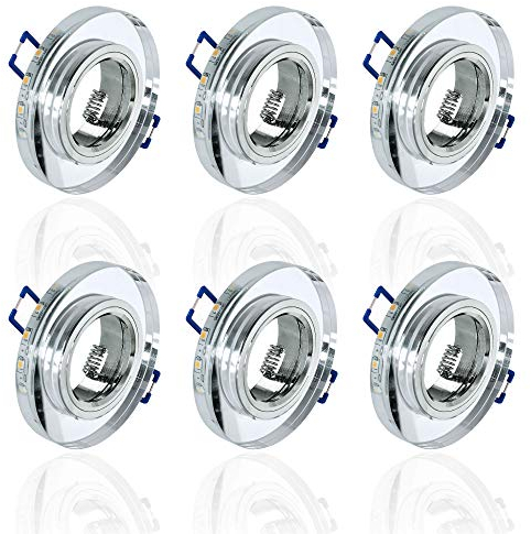 6x Glas Einbaustrahler mit LED Ring + GU10 Fassung RUND Einbauspot Einbauleuchte Rahmen Rostfrei Deckenspot Strahler Spot 4111